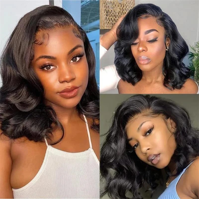 13x0.5 Short Bob HD T Part Lace Front Wig Glueless Body Wave Human Hair Wig