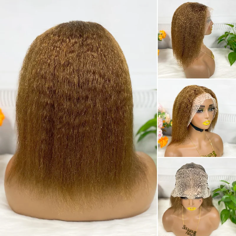 13*4 BoB Wig Kinky Straight  Wigs Color 4# 200% Density