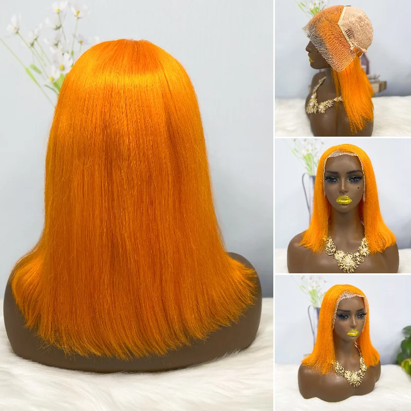 13*4 BoB Wig Straight  Wigs Color Orange 200% Density