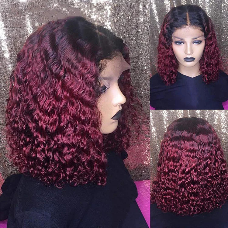 1B/99J Burgundy Ombre Curly Bob Lace Front Wig