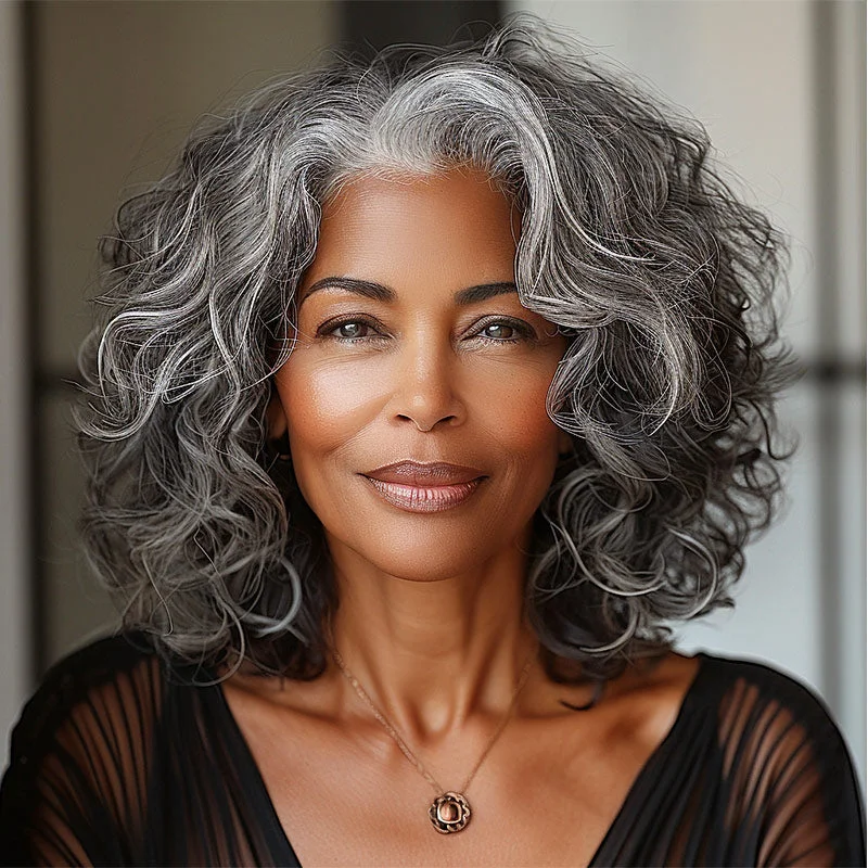 Attractive Seniors Salt And Pepper Wig Real Human Hair Loose Wave Bob 5x5 HD Lace Wigs For Mom