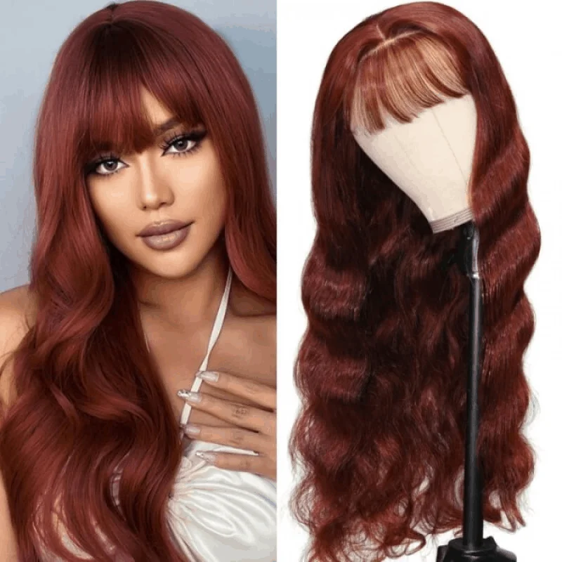 Auburn Straight Wig With Bangs Affordable 4×4 And 13×4 Lace Wig Reddish Brown Color Human Hair