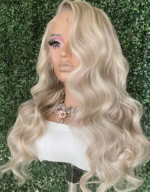 Balayage Ash Blonde Wavy 13x4 Frontal HD Lace Wig Glueless Human Hair Wig