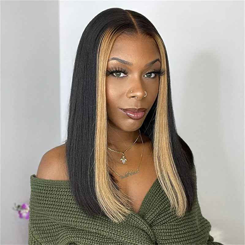 Brennas Hair Chic Face Framing Highlights Wig Straight Colored Human Hair Wigs For Women Brazilian Remy Ombre 4x4 Lace Closure Wig