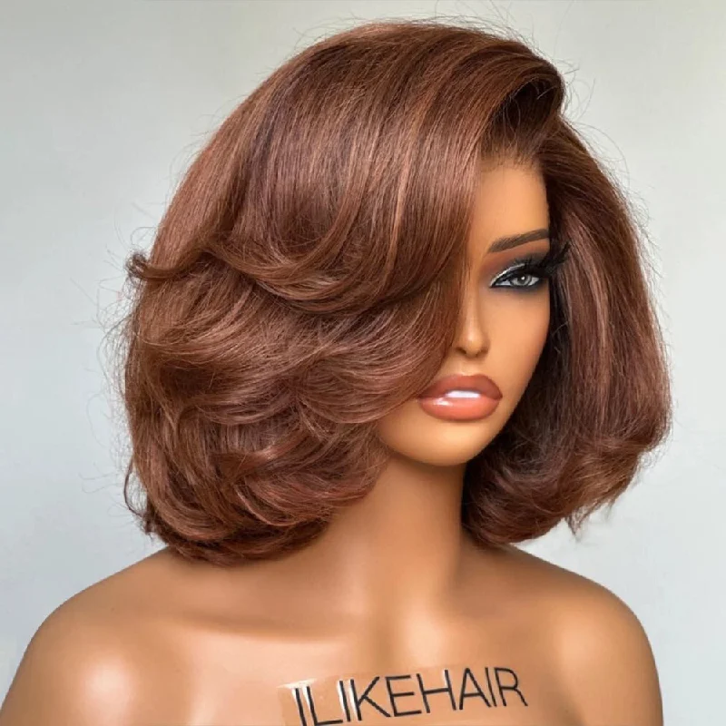 Brown Short Cut Layered Bob 13x4 Lace Front Wig