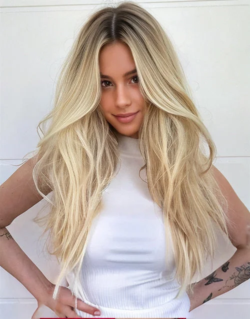 Custom Made Ombre Blonde With Dark Root 13x6 Lace Frontal Human Hair Wig