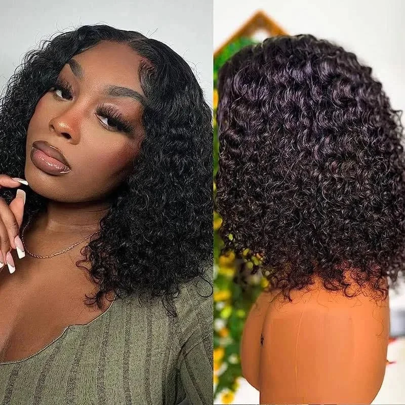 Cute Short Bob Curly 13×4 Lace Front Human Hair Wigs Jerry Curly Wave Pre Plucked Wigs