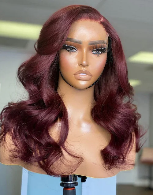 Dark Red Wine Color 13x4 HD Lace Frontal Real Human Hair Wigs