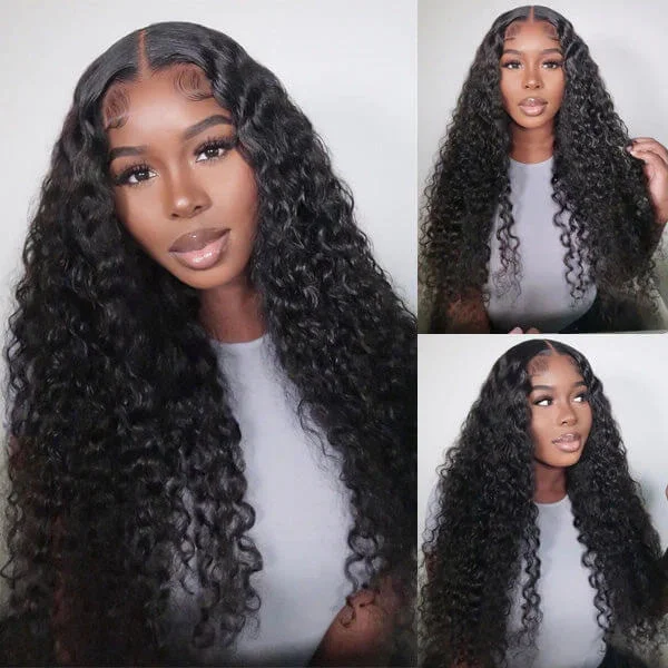 Natural Color Curly Wigs 4x4 Lace Closure Wigs Brazilian Virgin Wet and Wave Human Hair for Black Women