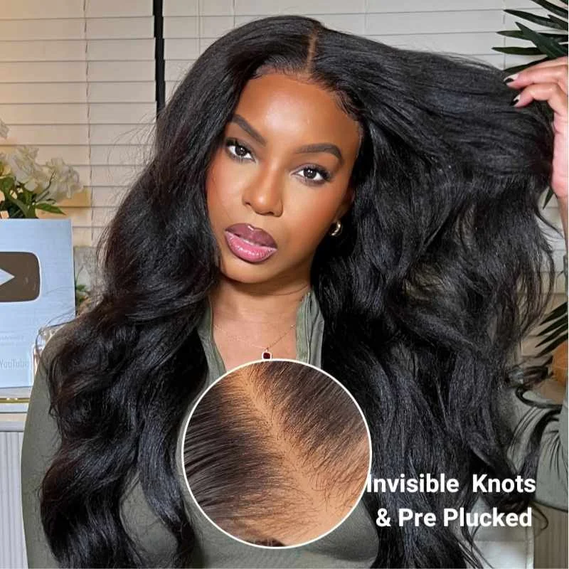 Sunber Yaki Straight Glueless 7*5 Bye Bye Knots Pre Cut Lace Closure Wig With Bleach Knots Flash Sale