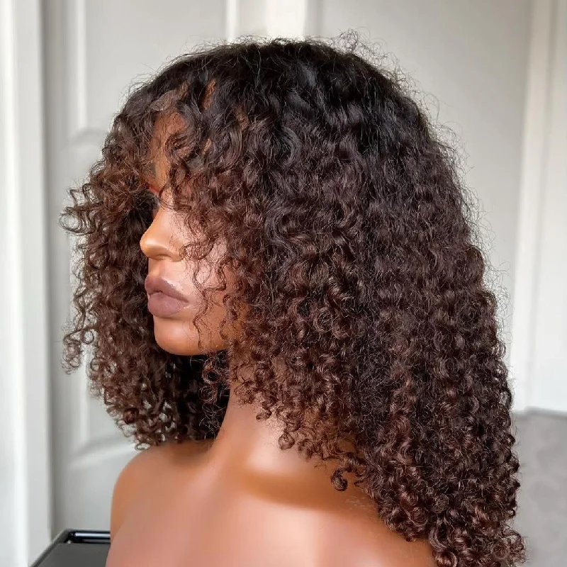 Glueless Ombre Chocolate Brown Curly 5x5 Lace Closure Wig