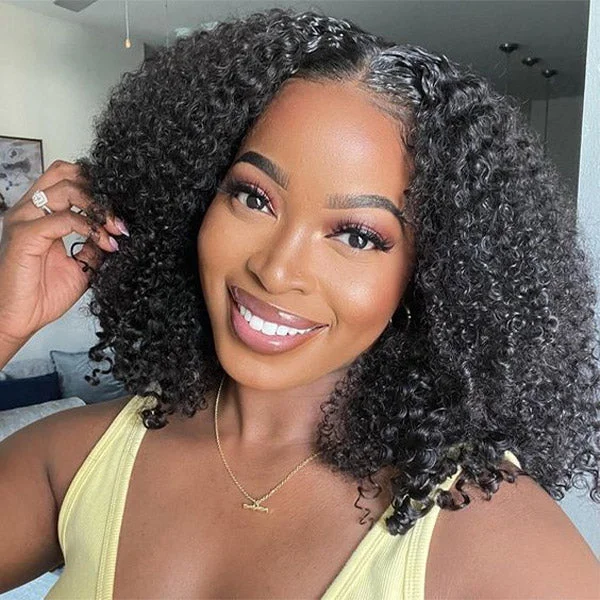 OQHAIR Wear Go Glueless Wigs Kinky Curly Pre Cut 4x6 HD Lace Closure Short Bob 100% Glueless Wig