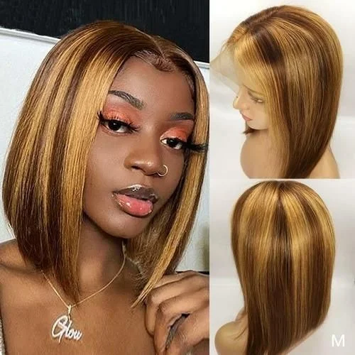 Highlight Bob Lace Wigs 180% Density Short Bob Highlight 13X4 Lace Front Wigs 10A Grade