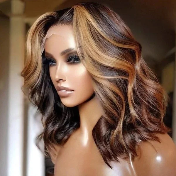 Highlight Blonde Bob Wig 13x4 HD Lace Front Wigs Body Wave Pre Plucked Human Hair Short Bob Wig