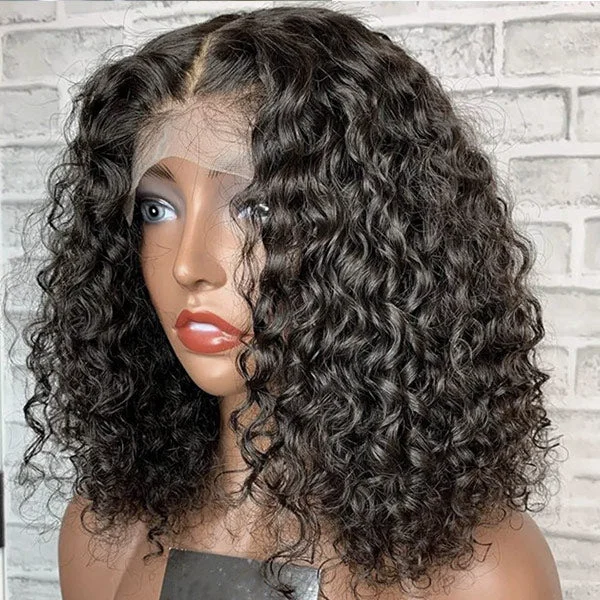 Ishow Deep Curly Bob Wig Brazilian Short Bob Wigs Deep Wave Lace Front Human Hair Wigs 200% Density