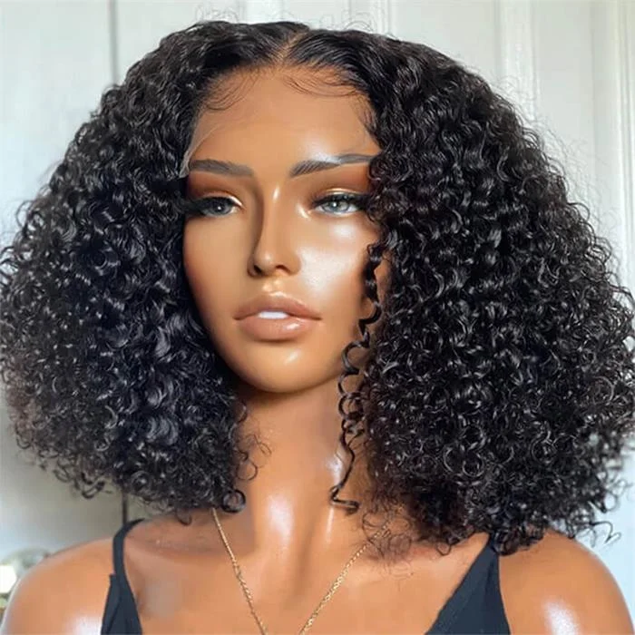 Kinky Curly 13x0.5 T Part Lace front Bob Wigs Middle Part Lace Bob Short Wigs For Sale