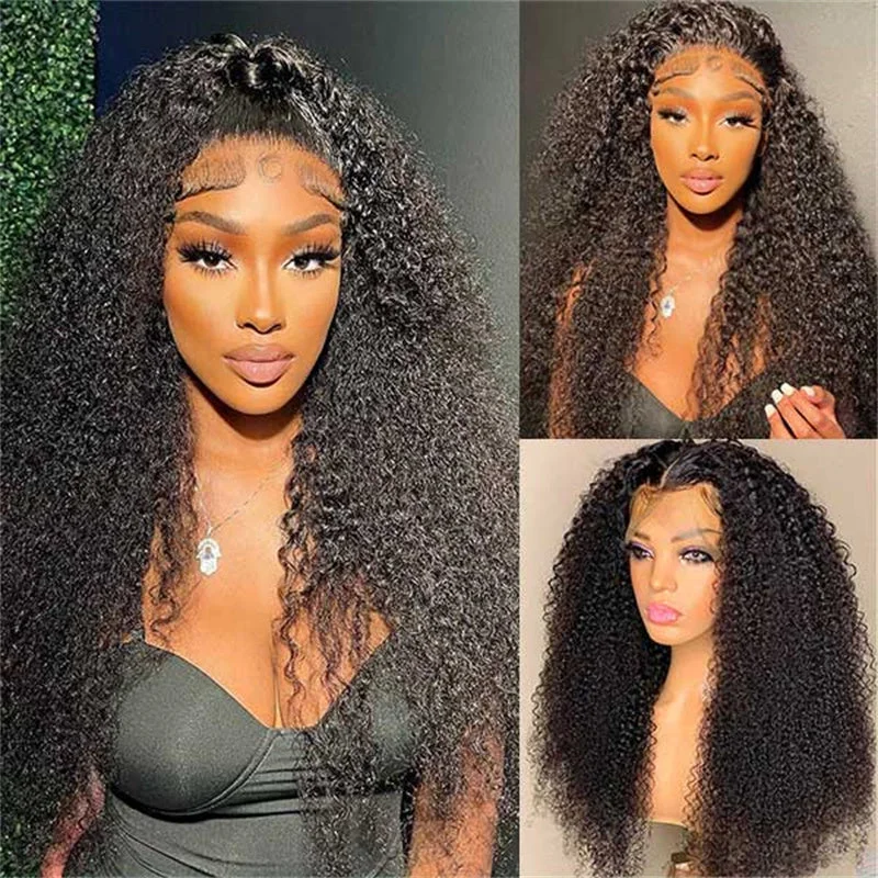 Kinky Curly Wig Human Hair 13x4 Transparent Lace Front Wigs Human Hair Pre Plucked 180% Density