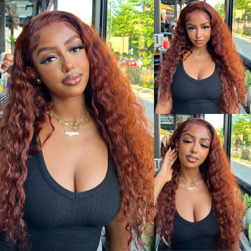 Klaiyi Hair Reddish Brown Water Wave 13x4 Lace Front Wigs / Upgrade 13x4 Pre-everything Wig Flash Sale