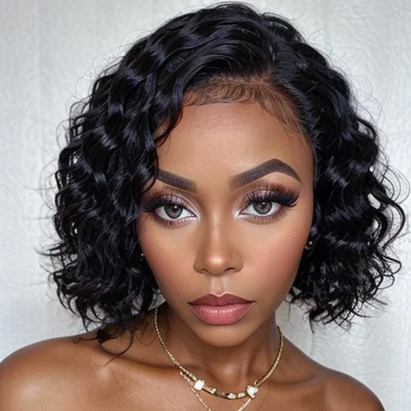 LinktoHair Loose Wave Side Part 13x4 Frontal Lace Bob Wig 100% Human Hair