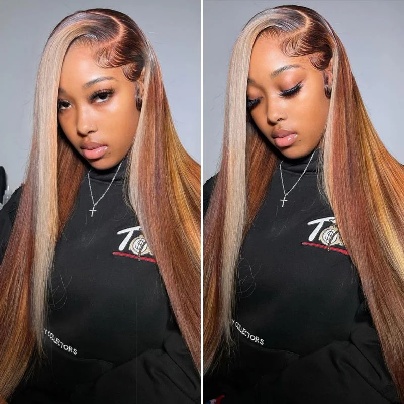 Pre-plucked Ombre Hair with Highlights 13x4/13x6 HD Lace Wigs Human Hair Silky Straight/Body Wave Real Hair Wigs #TF4/30/613 Color