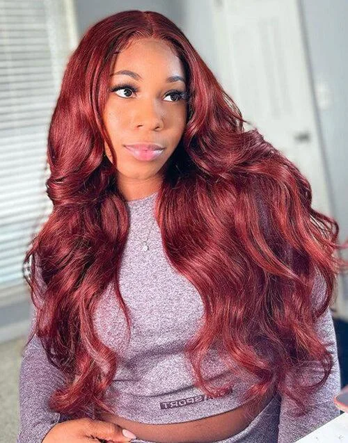 Reddish Brown Body Wave Pre Cut Lace 5x6 Wig Glueless Preplucked Human Hair Wig