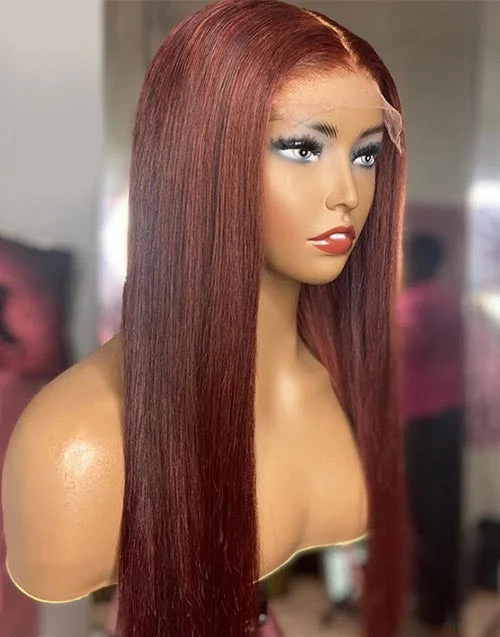 Reddish Brown Straight 13x4 Lace Wig Glueless 4x4 Lace Closure Human Hair Wig