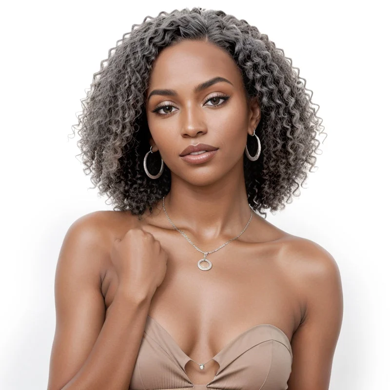 Salt And Pepper Grey Hair Deep Curly HD 13x4 Lace Front Wig 100% Human Hair