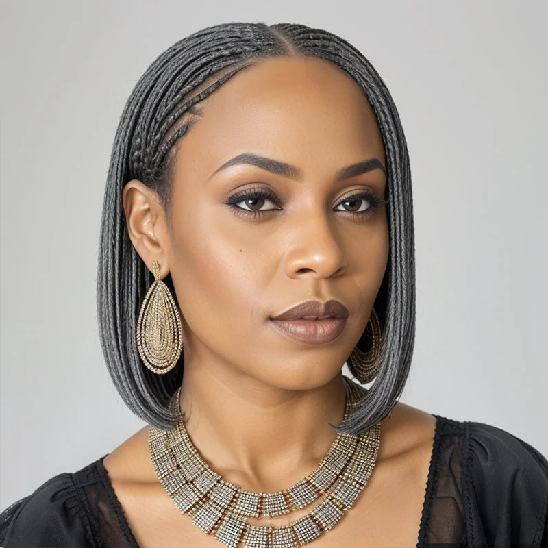 Salt And Pepper Braided Hairstyles Wigs Micro Senegalese Twists Wig for Black Women