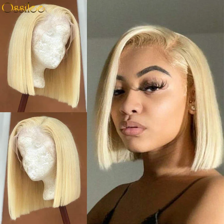 Short Bob Wig #613 Blonde Straight Bob Lace Wig Soft And Thick Human Hair Wigs