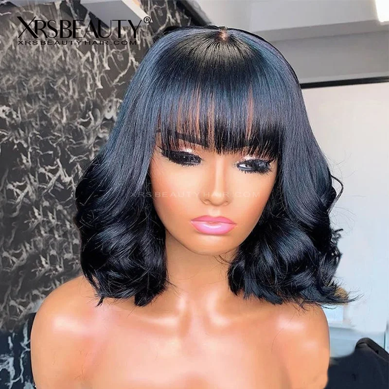 Loose Body Wave Bob Lace Front Human Hair Wig With Bangs [BOB36]