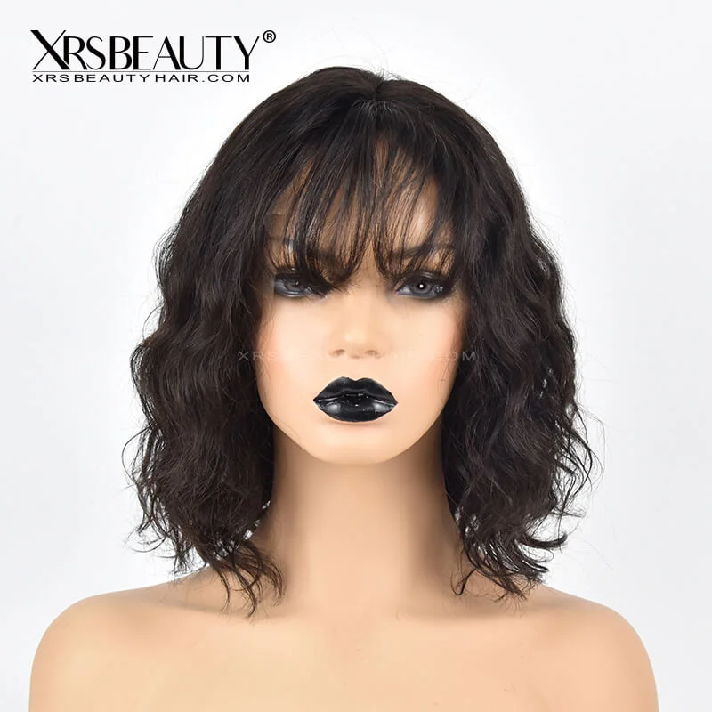 Short Wavy Bob Wig with Bangs Human Hair Lace Front Wig [BOB29]