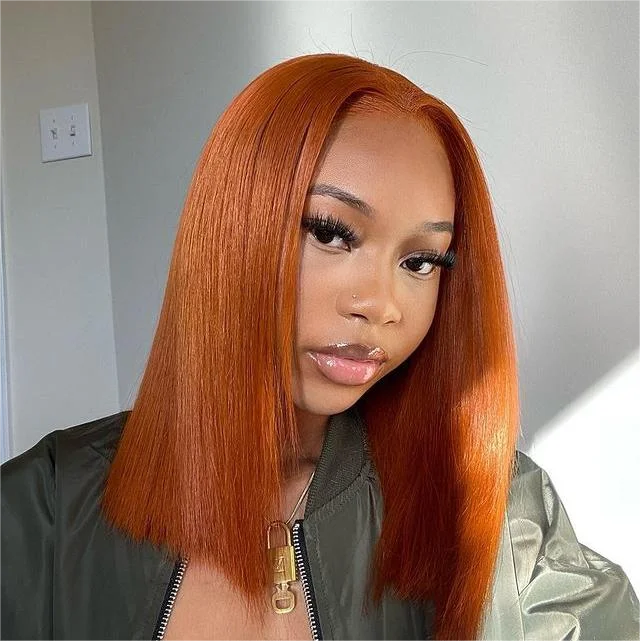 Sterly Straight Colored Short Bob Wig Orange Ginger Lace Front Human Hair Wigs For Black Women