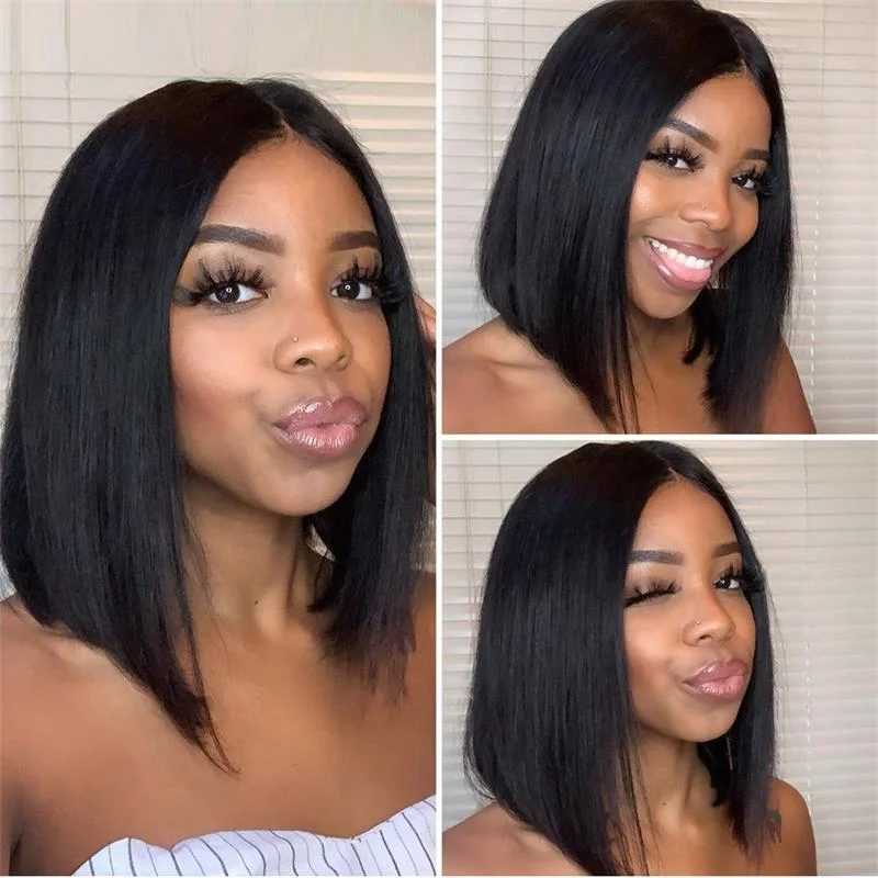 Straight Short Bob Wig T Part Lace Wig 13x0.5 Bob Wig Lace Front Human Hair Wigs