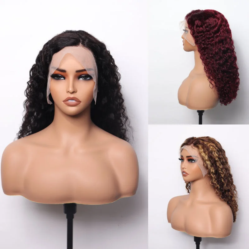 【Super Double Drawn】Likablewig Full-Max 13x4 Lace Frontal Bob Wig #1B / #4/27 / #99J Color Curly lace Frontal Wig 250% Density LKW355