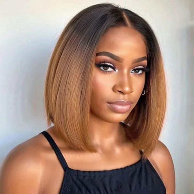 Ishow T1B/30 Human Hair Bob Wig Ombre Straight Short Bob Wigs 13x4 Lace Frontal Wig Pre-Plucked