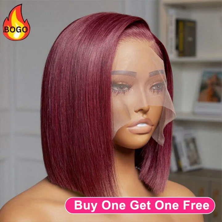 Tuneful 99J Burgundy Colored Bob 13x4 Lace Full Frontal Human Hair Wigs Bogo Deal