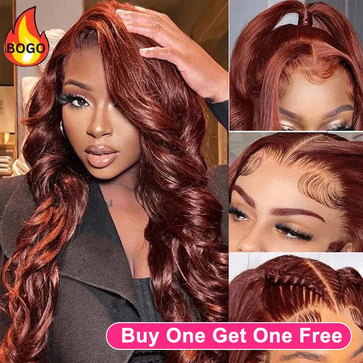 Tuneful Auburn Brown #33 Colored 13x4 Lace Front Human Hair Body Wave Wigs Bogo Deal