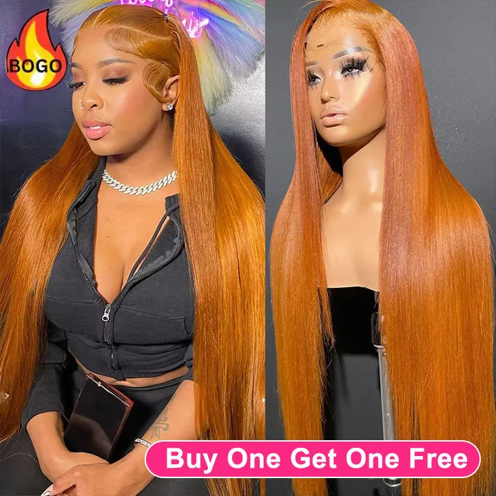 Tuneful Ginger Color 13x6 Lace Front Human Hair Straight Wigs Bogo Deal