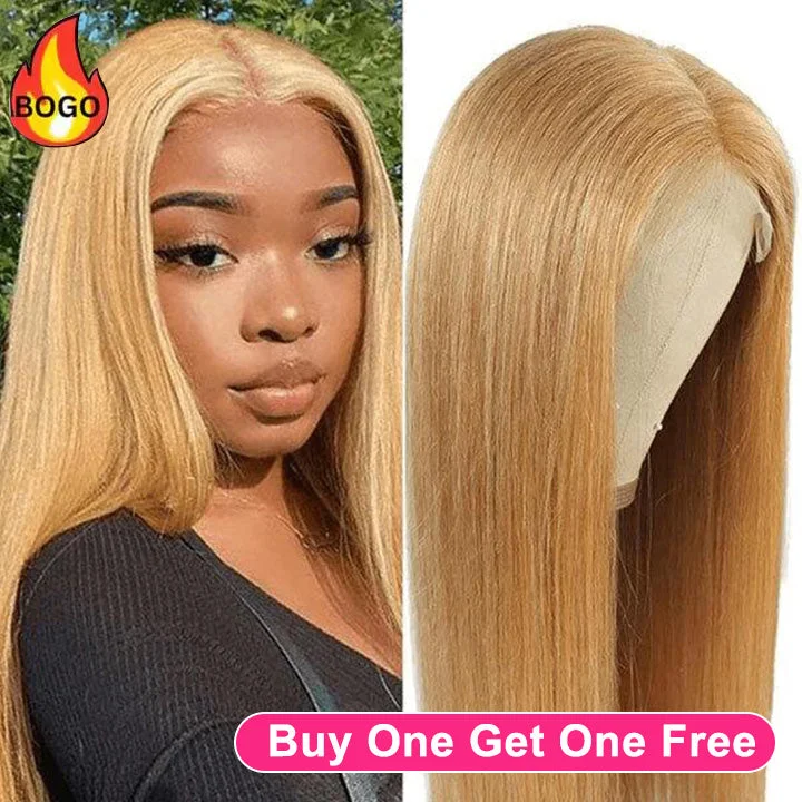 Tuneful Honey Blonde Colored 13x4 Lace Frontal Human Hair 180% Density Straight Wigs Bogo Deal