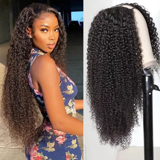 Tuneful Kinky Curly U Part Wig Natural Color Human Hair Wigs For Women Natural Looking Hairline