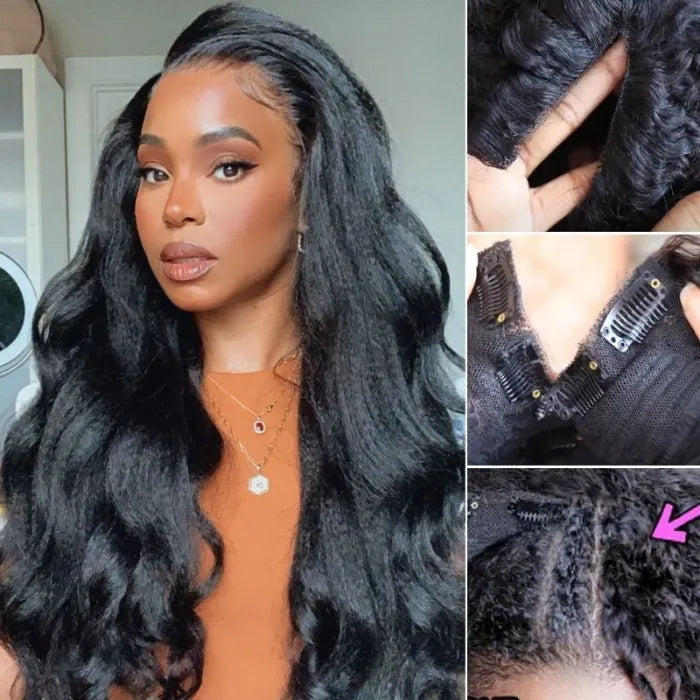 Tuneful No Lace No Glue V Part 100% Virgin Human Hair No Leave Out Kinky Straight Wigs