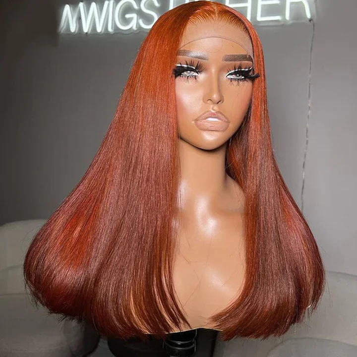 Tuneful Orange Glueless Straight 4x6 13x6 Lace Front Closure Human Hair Wigs 210% Density