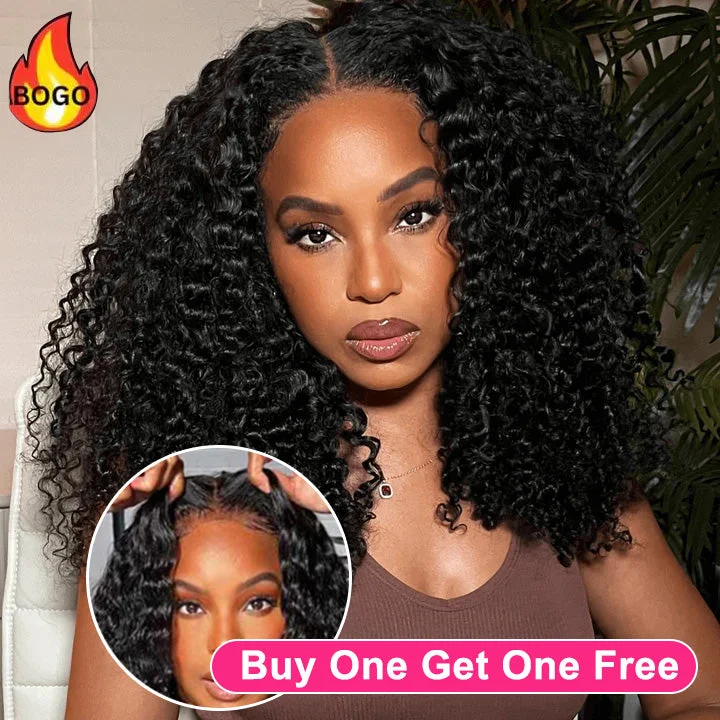 Tuneful Ready To Wear 6x4 Glueless Lace Pre-Bleached Pre-Cut Pre-Plucked Kinky Curly Wigs Bogo Deal