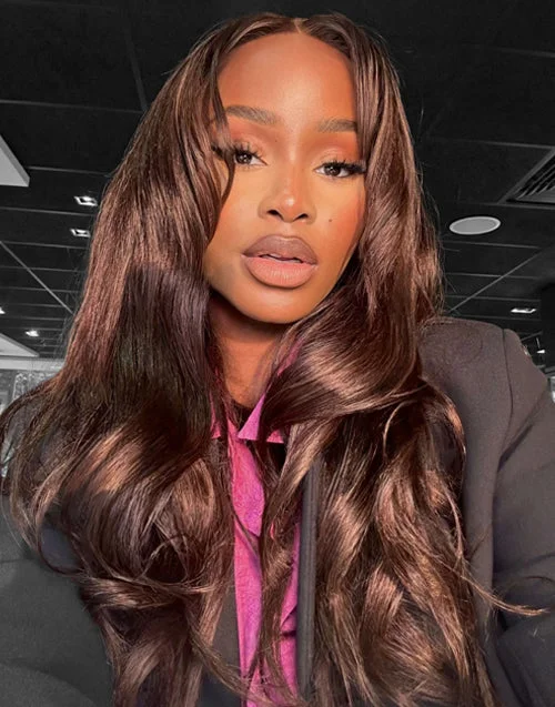 Upgraded 7X5 Chocolate Brown #4 Curtain Bangs Glueless 13x5 Pre Cut Body Wave Wig