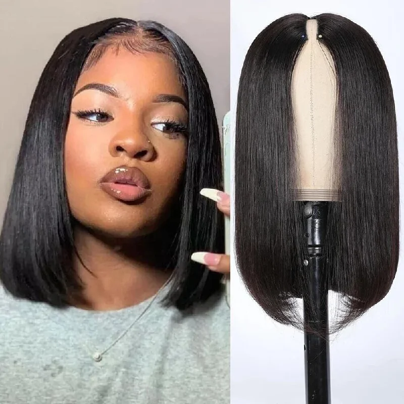 Sterly V Part Straight Bob Wig No Leave Out Thin Part Wig No Sew in Beginner Friendly