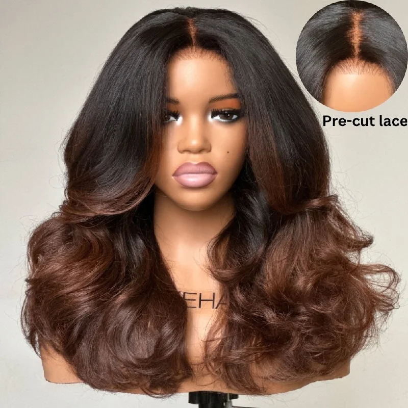 Put on & Go Ombre Brown Layered Wavy Glueless 5x5 Lace Closure Wig