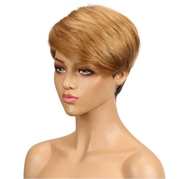 Wholesale Short Bob Wigs Pixie Cut wholesale ombre 100% wet and wavy with bangs blonde 613 virgin curly wig human hair