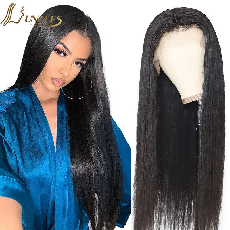 Wholesale Straight Human Hair Lace Front Wig 4X4 Transparent Lace Closure Wig Wet And Wavy Indian Hair Wig 10-30 Inches