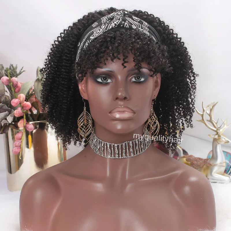 Afro Kinky Curly With Bangs Virgin Human Hair Headband Wigs [HW21]