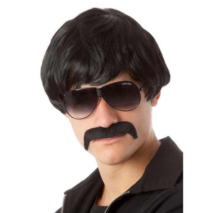 Buy 70s Mod Detective Wig and Tash Black